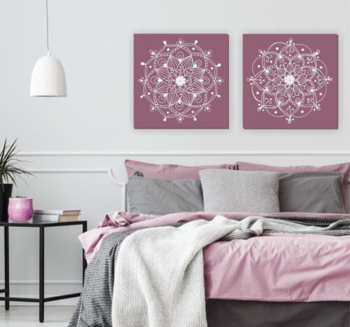 Quadro Pintura em par de Telas Rosa Antigo Prata 70X70cm