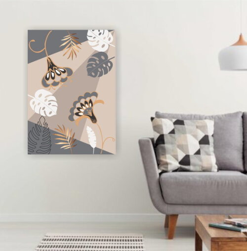 Quadro pintura em Tela Botânica Bege e Cinza 100X70cm