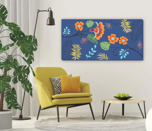 Quadro Pintura em Tela Floral azul 100X50cm