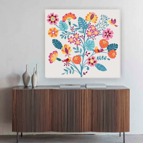 Quadro Pintura em Tela Floral Arvore Colorida 110x100cm