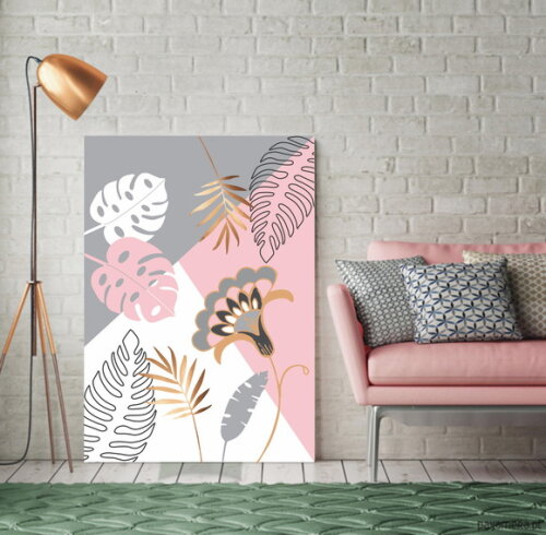 Quadro pintura em Tela Botânica Cinza 100X70cm