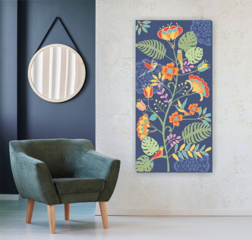 Quadro pintura em Tela Floral Azul 120x60cm
