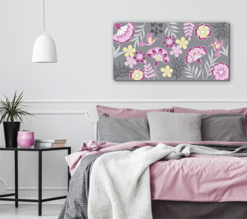 Quadro pintura em Tela Floral Cinza 120x60cm