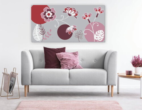 Quadro Pintura em Tela Floral Cinza Bordô 100X50cm