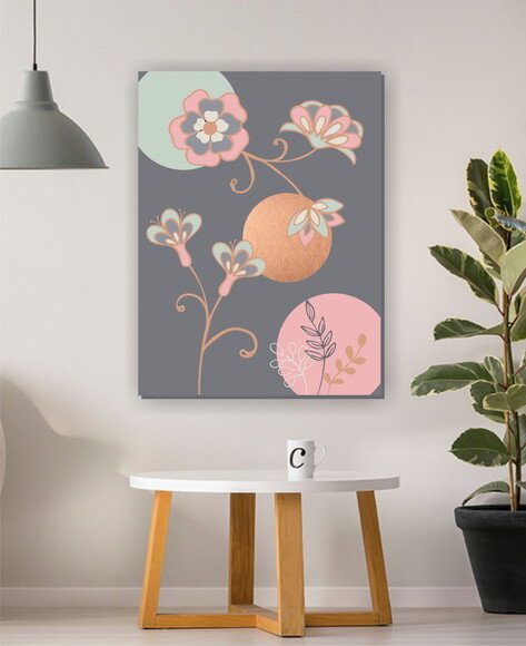 Quadro Pintura em Tela Floral Cinza Bronze 60x80cm