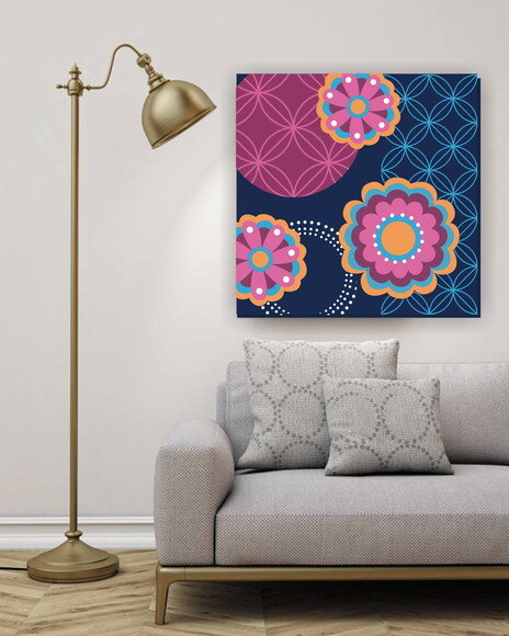 Quadro Pintura em Tela Floral Geométrico 70x70cm