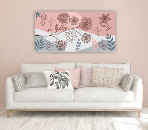Quadro pintura em Tela Floral Orgânica Rosa 120x60cm