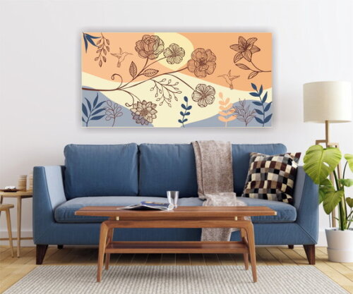 Quadro pintura em Tela Floral Orgânica Azul 120x60cm