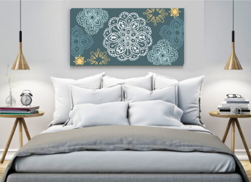 Quadro pintura em Tela Mand. Floral Petroleo 100X50cm
