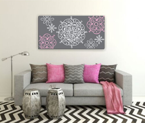 Quadro Pintura em Tela Mand.Cinza / Rosa 100X50cm