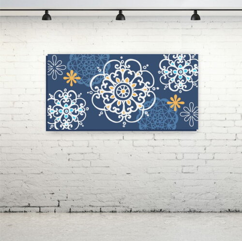 Quadro Pintura em Tela Mandala Azul 100X50cm