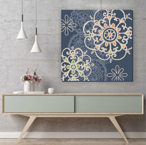 Quadro Pintura em Tela Mandala c/Renda 70x70cm