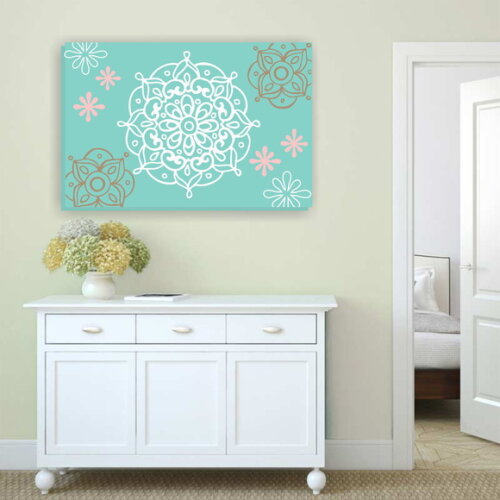 Quadro Pintura em Tela Mandala Azul e Rosa 90X60cm