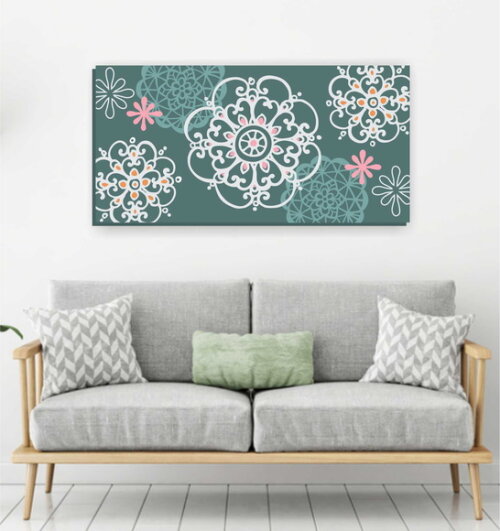 Quadro Pintura em Tela Mandala Verde 100X50cm