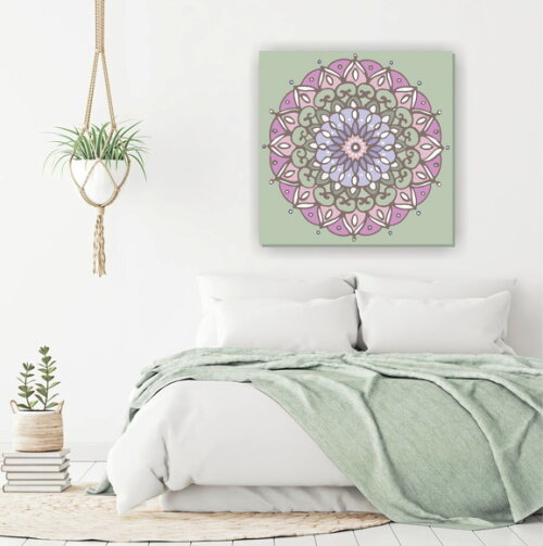 Quadro Pintura em Tela Mandala Verde 80x80cm