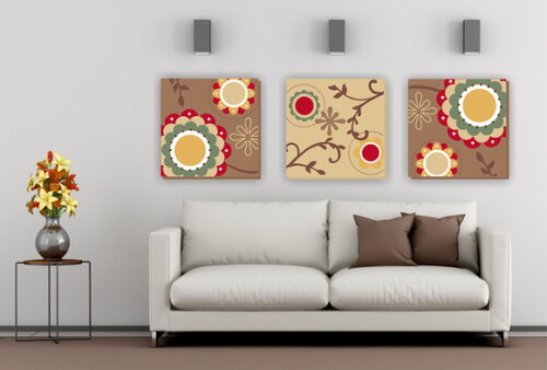 Quadro Pintura em Trio de Telas Floral Amarela 60X60cm