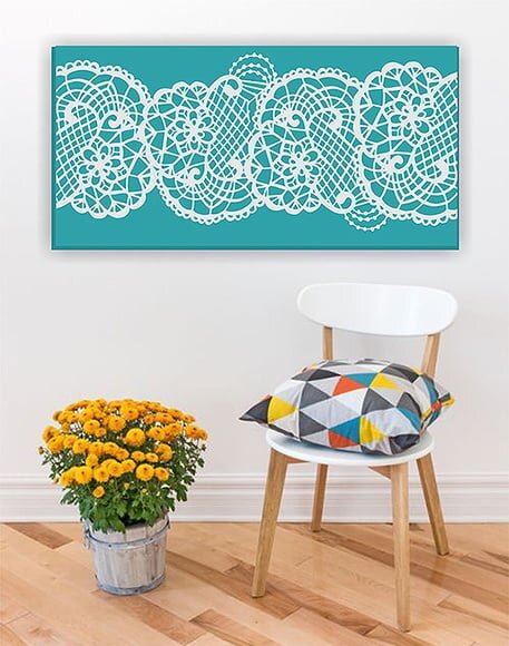 Quadro Pintura em Tela Rendada Turquesa 100X50cm