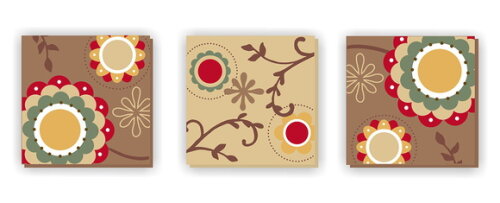 Quadro Pintura em Trio de Telas Floral Amarela 60X60cm