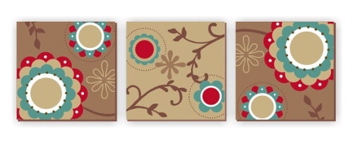 Quadro Pintura em Trio de Telas Floral Colours 50X50cm