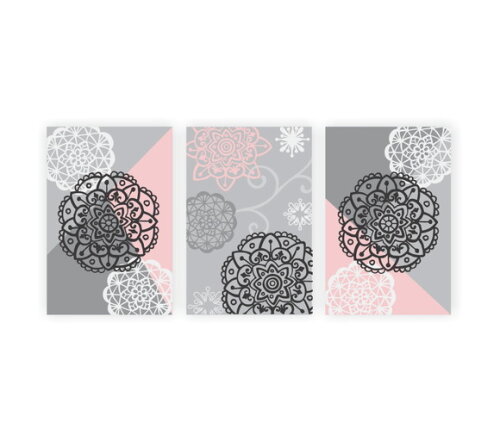 Quadro pintura em Trio de Telas Geo Mandalas 40x60cm