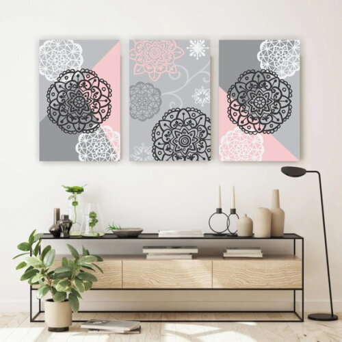Quadro pintura em Trio de Telas Geo Mandalas 40x60cm