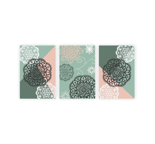 Quadro pintura em Trio de Telas Geo Mandalas II 40x60cm