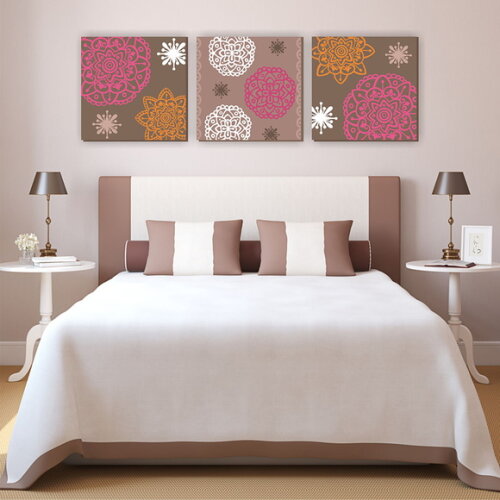 Quadro Pintura em Trio de Telas Mandala Camurça 60X60cm