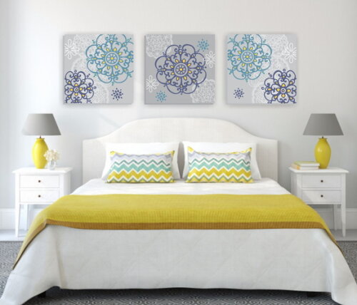 Quadro Pintura em Trio de Telas Renda Floral cinza 60X60cm