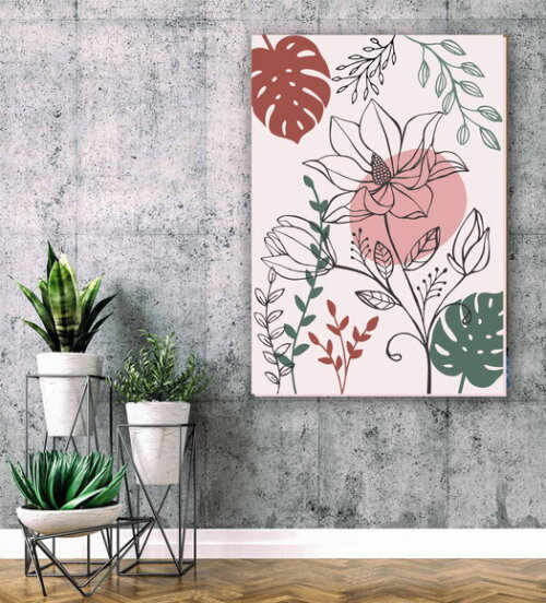 Quadro Pintura Tela Floral Orgânica Rosa 70x100cm