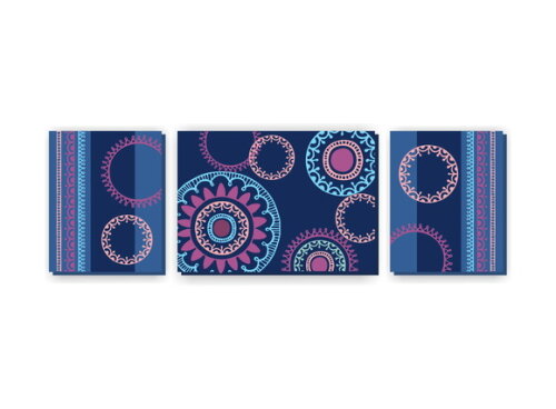 Trio de Telas Decorativas Henna Azul/Lilás