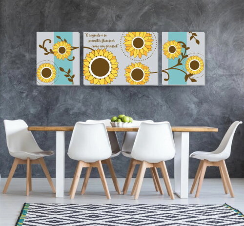 Trio de Telas Decorativas Girrasóis