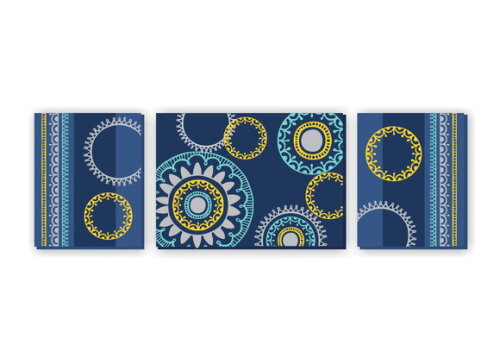 Trio de Telas Pintadas Henna Azul/Amarela
