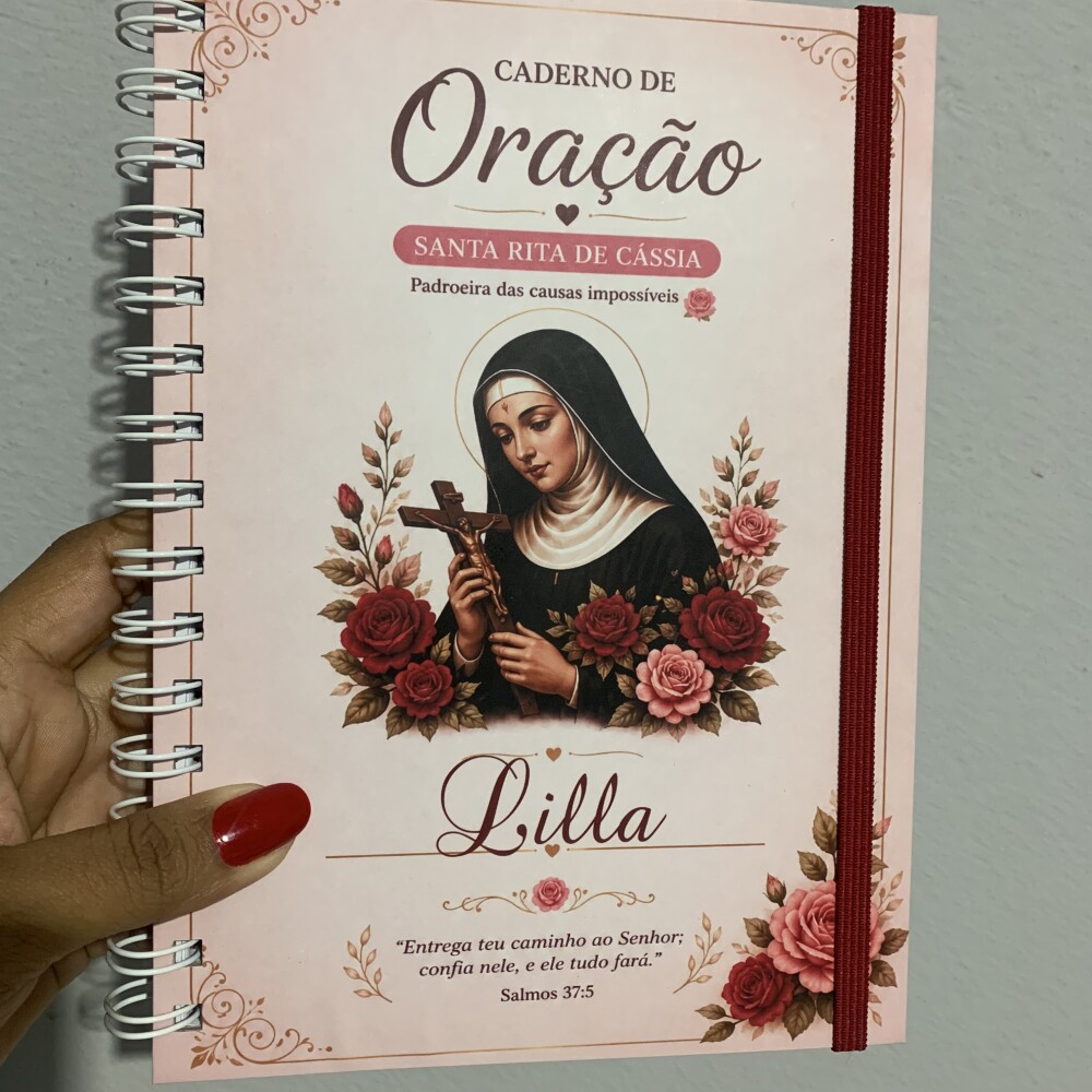 Caderno Santa Rita de Cássia A5 com nome + marca páginas