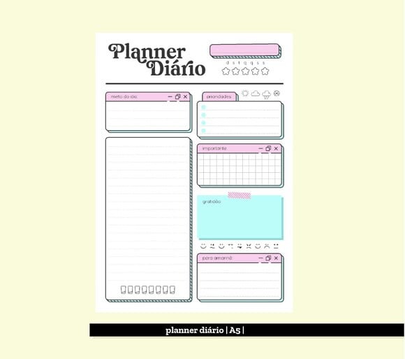Arquivo de Corte - Miolo para Planner Diário Permanente - A5