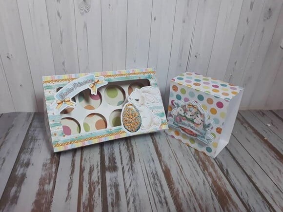 Arquivo de Corte Caixa 8 Docinhos Encaixe Páscoa Pastel