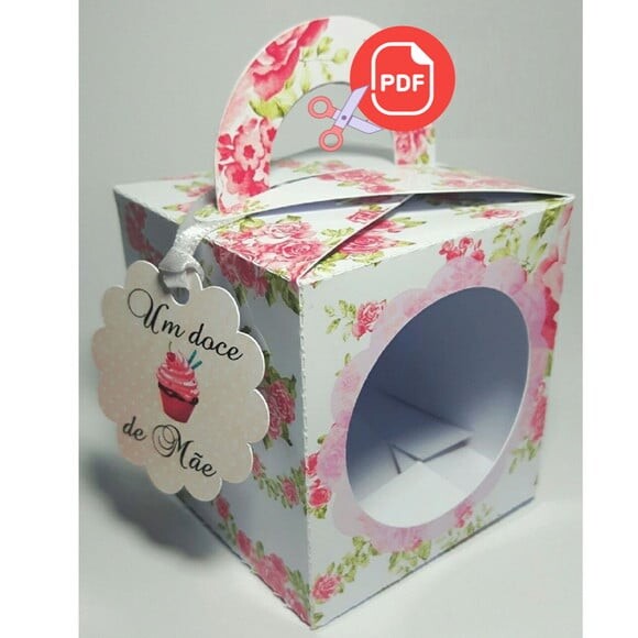 Arquivo de Corte Caixa Cupcake Dia das Mães 2 - pdf Tesoura