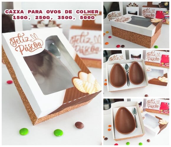 Arquivo de Corte Caixa Ovo de Colher 250, 300, 500g Páscoa