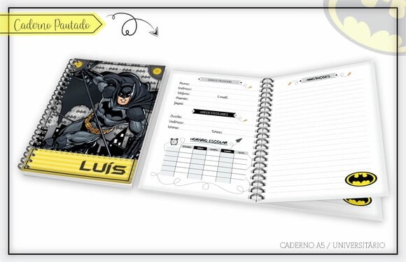 Arquivo de Corte Etiqueta Escolar Agenda Batman