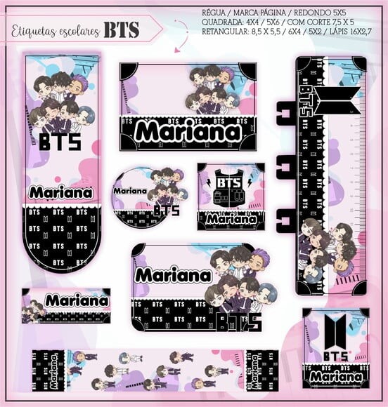 Arquivo de Corte Etiqueta Escolar Agenda Bts