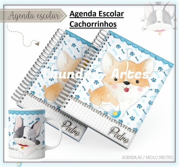 Arquivo de Corte Etiqueta Escolar Agenda Cachorrinhos