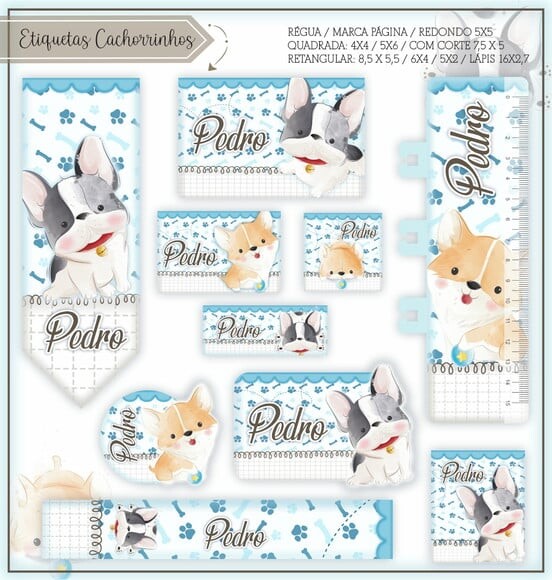 Arquivo de Corte Etiqueta Escolar Agenda Cachorrinhos