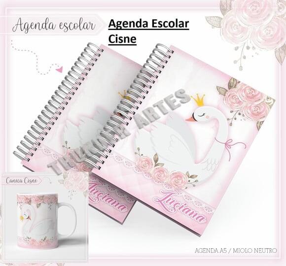 Arquivo de Corte Etiqueta Escolar Agenda Cisne