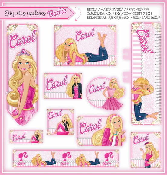 Arquivo de Corte Etiqueta Escolar Agendar Barbie