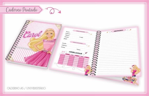 Arquivo de Corte Etiqueta Escolar Agendar Barbie