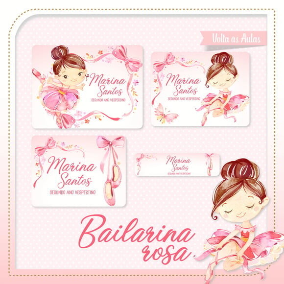 Arquivo de Corte Etiqueta Escolar Bailarina Rosa