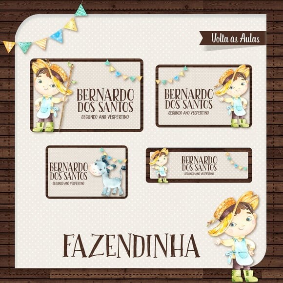 Arquivo de Corte Etiqueta Escolar Fazendinha Menino