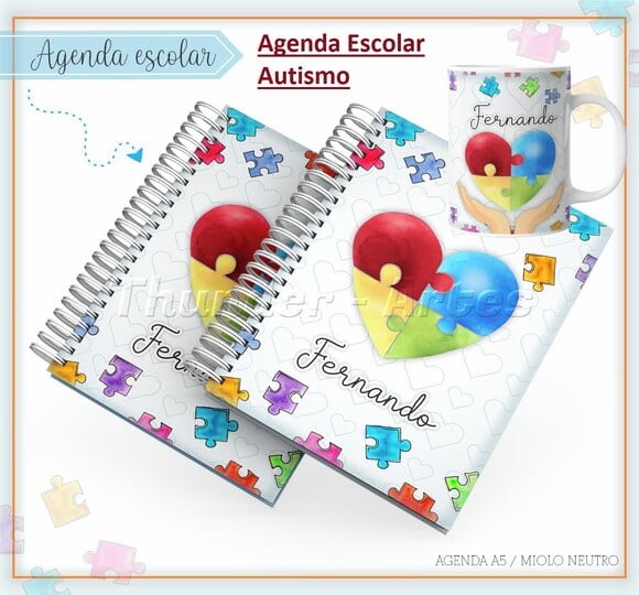 Arquivo Etiqueta Escolar Capas para Agenda Autismo Autista