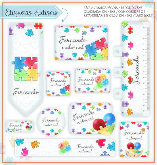 Arquivo Etiqueta Escolar Capas para Agenda Autismo Autista