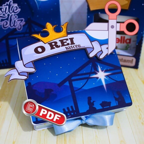 Arquivo pdf Caixa 3 Batons Natal Azul Corte Tesoura