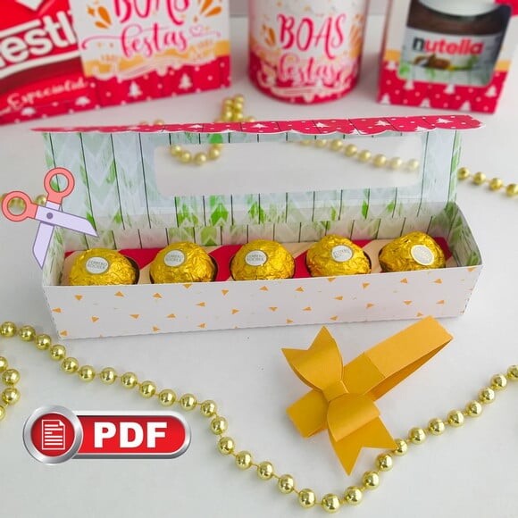 Arquivo pdf Caixa 5 Doces Boas Festas Corte Tesoura